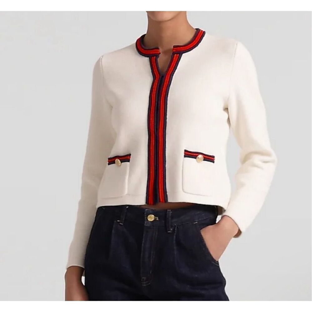 J.Crew Womens Cream Emilie Contrast Trim Ribbed Cardigan Size XXL - Picture 12 of 12